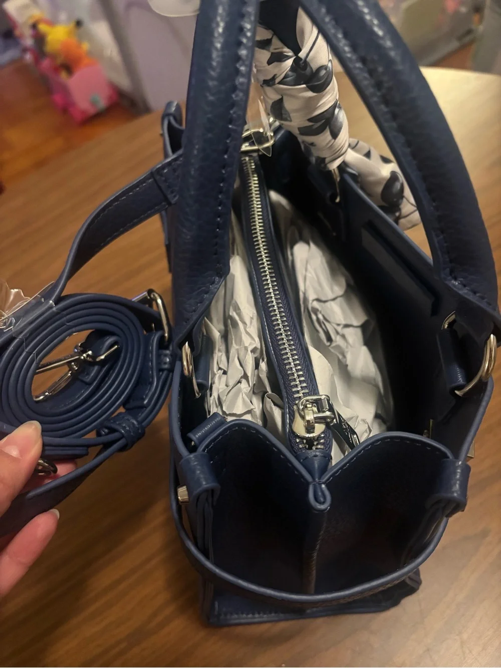 NWT - Steve Madden - Navy Pebbled Leather Top-Handle Bag
